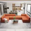 Picture of 3023 mm 6-Piece Velvet Channel Tufted Upholstered Modular Sectional Sofa – Convertible Orange