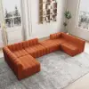 Picture of 3023 mm 6-Piece Velvet Channel Tufted Upholstered Modular Sectional Sofa – Convertible Orange