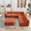 Picture of 3023 mm 6-Piece Velvet Channel Tufted Upholstered Modular Sectional Sofa – Convertible Orange