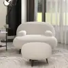 Modern White Cream Boucle Accent Chair with Pouf Ottoman Set Lounge Chair with Footstool