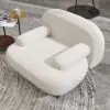 Modern White Cream Boucle Accent Chair with Pouf Ottoman Set Lounge Chair with Footstool