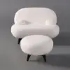 Modern White Cream Boucle Accent Chair with Pouf Ottoman Set Lounge Chair with Footstool