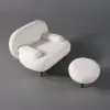 Modern White Cream Boucle Accent Chair with Pouf Ottoman Set Lounge Chair with Footstool
