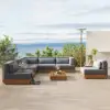 Grida 9-Piece Outdoor Teak Modular Sectional Sofa Set with Coffee Table in Grey