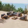 Grida 9-Piece Outdoor Teak Modular Sectional Sofa Set with Coffee Table in Grey