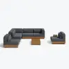 Grida 9-Piece Outdoor Teak Modular Sectional Sofa Set with Coffee Table in Grey