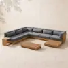 Grida 9-Piece Outdoor Teak Modular Sectional Sofa Set with Coffee Table in Grey