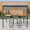 Outdoor Patio Adjustable Height Aluminum Dining Table with Canopy Convert to Bar Table