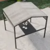 Outdoor Patio Adjustable Height Aluminum Dining Table with Canopy Convert to Bar Table