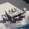 7-Piece Outdoor Extendable Dining Set with Aluminium Table and 6 Woven Chairs in Grey