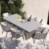 7-Piece Outdoor Extendable Dining Set with Aluminium Table and 6 Woven Chairs in Grey