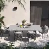 7-Piece Outdoor Extendable Dining Set with Aluminium Table and 6 Woven Chairs in Grey