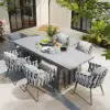 7-Piece Outdoor Extendable Dining Set with Aluminium Table and 6 Woven Chairs in Grey