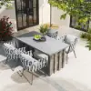 7-Piece Outdoor Extendable Dining Set with Aluminium Table and 6 Woven Chairs in Grey