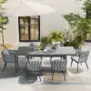 7-Piece Outdoor Extendable Dining Set with Aluminium Table and 6 Woven Chairs in Grey