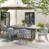 7-Piece Outdoor Extendable Dining Set with Aluminium Table and 6 Woven Chairs in Grey
