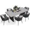 7-Piece Outdoor Extendable Dining Set with Aluminium Table and 6 Woven Chairs in Grey