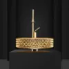390mm Modern Luxury Diamond Shaped Crystal Glass Bathroom Countertop Basin in Gold