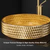 390mm Modern Luxury Diamond Shaped Crystal Glass Bathroom Countertop Basin in Gold