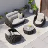 Cocaro 4-Piece Outdoor Rope Weave Swivel Sofa Set with Coffee Table in Dark Grey