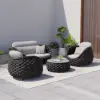 Cocaro 4-Piece Outdoor Rope Weave Swivel Sofa Set with Coffee Table in Dark Grey
