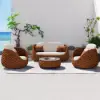 Picture of Cocaro 4-Piece Outdoor Rope Weave Swivel Sofa Set with Coffee Table in Orange