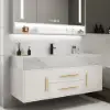 Modern 39" White Floating Single Bathroom Vanity with Sintered Stone Top and Sink – Wall Mounted Cabinet