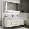 Modern 39" White Floating Single Bathroom Vanity with Sintered Stone Top and Sink – Wall Mounted Cabinet