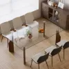 180 cm Rectangle Glass Dining Table for 8 Person Walnut Solid Wood 4-Legs