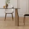 180 cm Rectangle Glass Dining Table for 8 Person Walnut Solid Wood 4-Legs