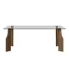 180 cm Rectangle Glass Dining Table for 8 Person Walnut Solid Wood 4-Legs
