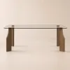 180 cm Rectangle Glass Dining Table for 8 Person Walnut Solid Wood 4-Legs