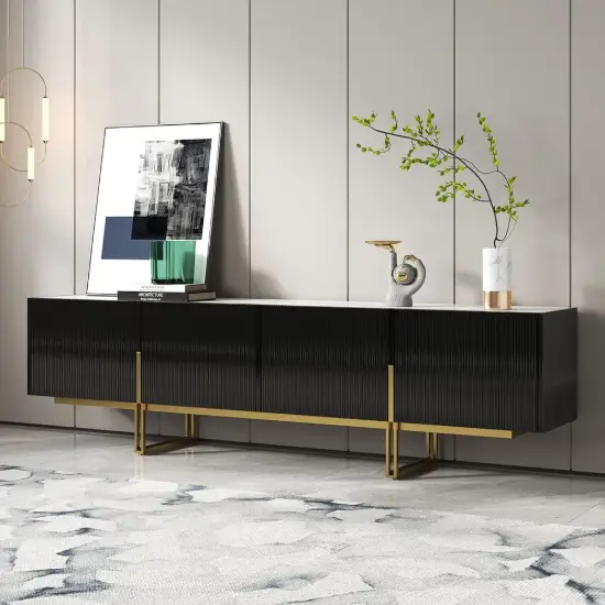 Grovyn 220 cm Sintered Stone Top Fluted TV Unit with Spacious Cabinets