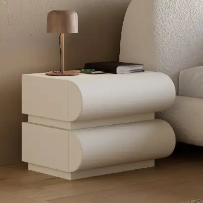Picture of Humply White Faux Leather 2-Drawer Nightstand with Charging Station