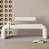Modern White Line Tufted Bench Velvet Upholstered Entryway Bench in Gold Finish