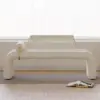 Modern White Line Tufted Bench Velvet Upholstered Entryway Bench in Gold Finish
