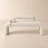 Modern White Line Tufted Bench Velvet Upholstered Entryway Bench in Gold Finish