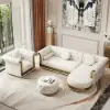 Dodiy Modern L-Shaped White Tufted Corner Sectional Sofa 6-Seater with Ottoman & Pillows
