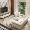 Dodiy Modern L-Shaped White Tufted Corner Sectional Sofa 6-Seater with Ottoman & Pillows