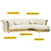 Dodiy Modern L-Shaped White Tufted Corner Sectional Sofa 6-Seater with Ottoman & Pillows