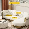 Dodiy Modern L-Shaped White Tufted Corner Sectional Sofa 6-Seater with Ottoman & Pillows