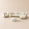 Dodiy Modern L-Shaped White Tufted Corner Sectional Sofa 6-Seater with Ottoman & Pillows