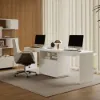Modern 240 cm Rectangular White Double Desk with 4 Drawers & 1 Cabinet, Seats 2