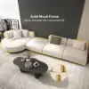 3730mm L-Shaped Sectional Corner Modern Modular Sofa in Beige with Pillows & Black Legs