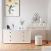 Modern Ivory Extendable Makeup Vanity Set with 8 Drawers and Stool