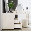 Modern Ivory Extendable Makeup Vanity Set with 8 Drawers and Stool