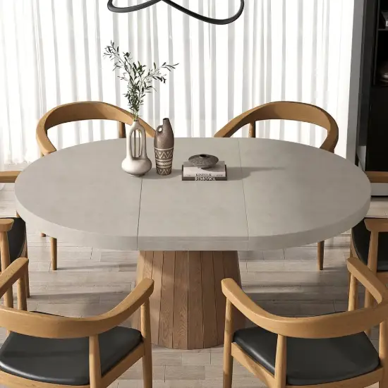 Japandi 100 - 140 cm Extendable Round-to-Oval Wood Dining Table–Concrete Grey, Seats 4–6