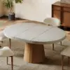 Japandi 100 - 140 cm Extendable Round-to-Oval Wood Dining Table–Concrete Grey, Seats 4–6