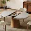 Japandi 100 - 140 cm Extendable Round-to-Oval Wood Dining Table–Concrete Grey, Seats 4–6