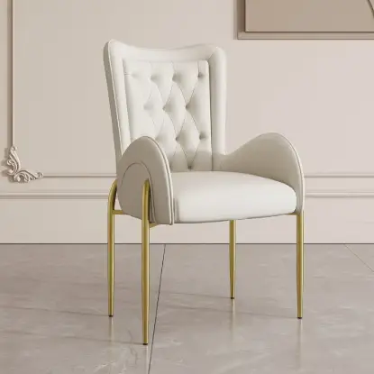 Picture of Oakic White PU Leather Upholstered Dining Chair Modern Tufted Wingback Chair with Arm